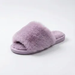Жіночі домашні капці пухнасті хутряні бузкові (лаванда) відкриті м'які (36-41) 41