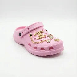 Жіночі крокси рожеві з прикрасами та ланцюжком, сабо з піни ЕВА для пляжу та прогулянок (36-41) 38