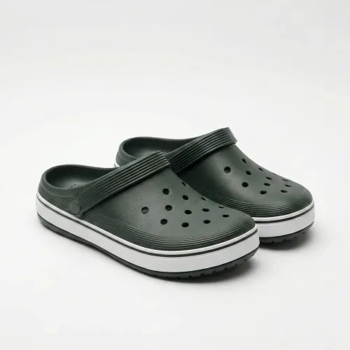 Сабо крокси (пінка) темно-зелені з білою смугою | Унісекс, пляжне взуття, Садові калоші 38