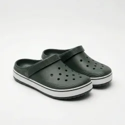 Сабо крокси (пінка) темно-зелені з білою смугою | Унісекс, пляжне взуття, Садові калоші 42