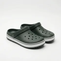 Сабо крокси (пінка) темно-зелені з білою смугою | Унісекс, пляжне взуття, Садові калоші 45