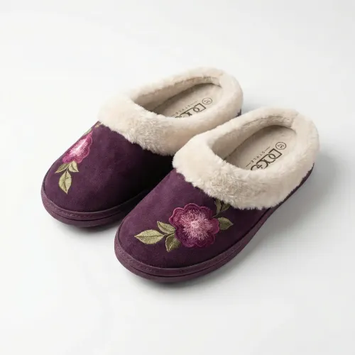 Жіночі домашні капці Dago Style фіолетові теплі на хутрі з вишивкою (36-41) 38