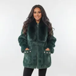 Женская кофта-альпака на молнии с меховым воротником Изумрудная (50-54) теплый кардиган