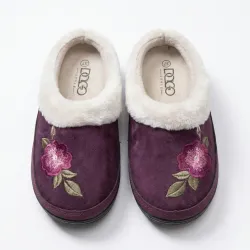 Жіночі домашні капці Dago Style фіолетові теплі на хутрі з вишивкою (36-41) закриті 39