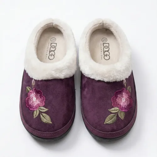 Жіночі домашні капці Dago Style фіолетові теплі на хутрі з вишивкою (36-41) закриті 41