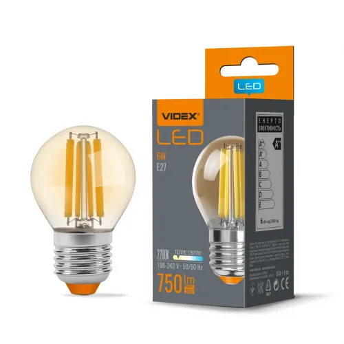 LED лампа VIDEX Filament G45FA 6W E27 2200K VL-G45FA-06272