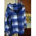 Сорочка жіноча тепла на хутрі в клітинку синя. Кофта з капюшоном на блискавці 46-54