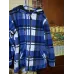 Сорочка жіноча тепла на хутрі в клітинку синя. Кофта з капюшоном на блискавці 46-54