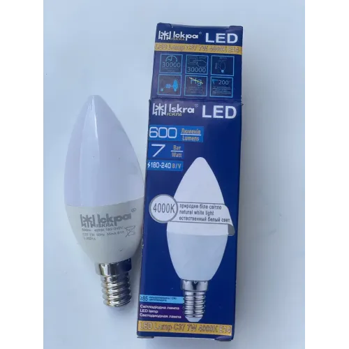 LED Лампа Іскра C37 7W 4000K E14 (свічка, аналог 60-70W) для люстр і дому