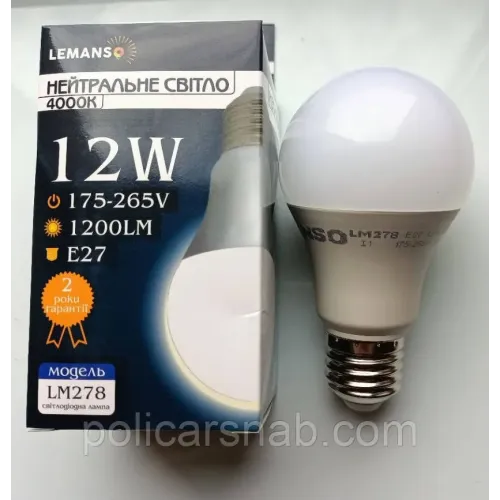 Лампа LED 12 Вт світлодіодна нейтрального білого світіння 1200 Lm 4000 К Е27 куля LM278