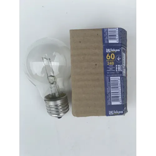 Лампа розжарювання МО 24-60 24 В 60 Вт E27 Іскра. Низьковольтна для верстатів і промисловості