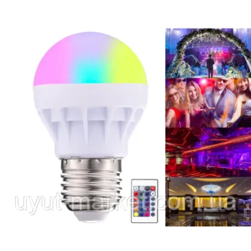 Кольорова світлодіодна лампа 3 Вт RGB G45 E27 з пультом LM736