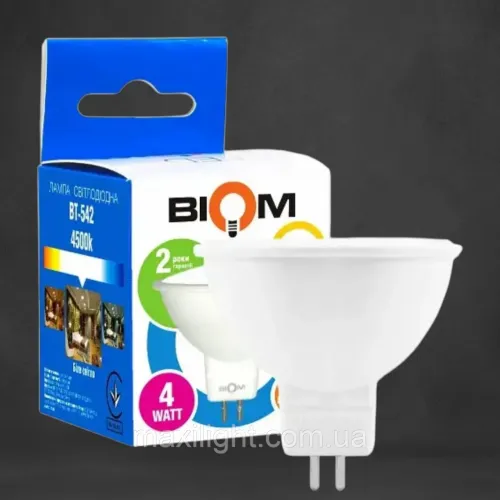 Точкова Світлодіодна Лампа BIOM 4W MR16 цоколь GU5.3 4500К нейтральний білий