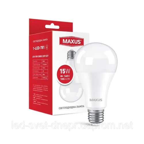 Лампа світлодіодна MAXUS 1-LED-781 A70 15W 3000K 220V E27