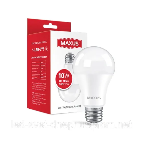 Лампа світлодіодна MAXUS 1-LED-775 A60 10W 3000K 220V E27