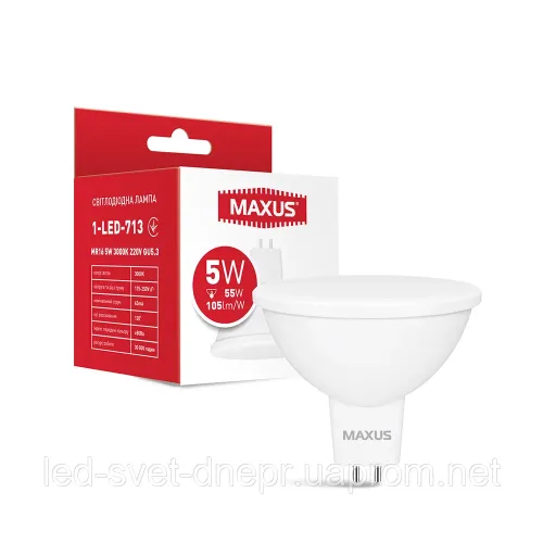 Лампа світлодіодна MAXUS 1-LED-713 MR16 5 W 3000 K 220V GU5.3