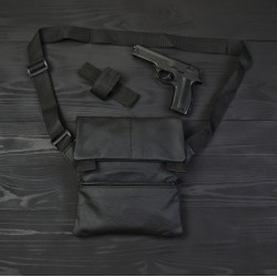 Тактическая кожаная сумка с кобурой, мужской мессенджер, барсетка - черный слинг, мужская сумка через плечо кожа