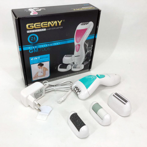 Эпилятор Gemei GM-7006 4в1 - Профеcсиональный беспроводной эпилятор бритва с насадками триммер + пемза