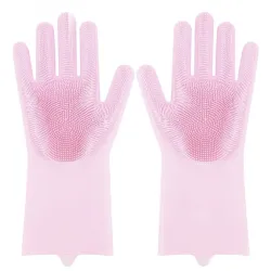 Силиконовые перчатки Magic Silicone Gloves Pink для уборки чистки мытья посуды для дома. Цвет: розовый