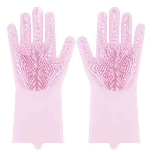 Силиконовые перчатки Magic Silicone Gloves Pink для уборки чистки мытья посуды для дома. Цвет: розовый