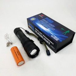 Ручной аккумуляторный светодиодный фонарь Police X-Balog BL-1827-P90 переносной с USB зарядкой оптическим зумом и металлическим корпусом + ремешок на руку