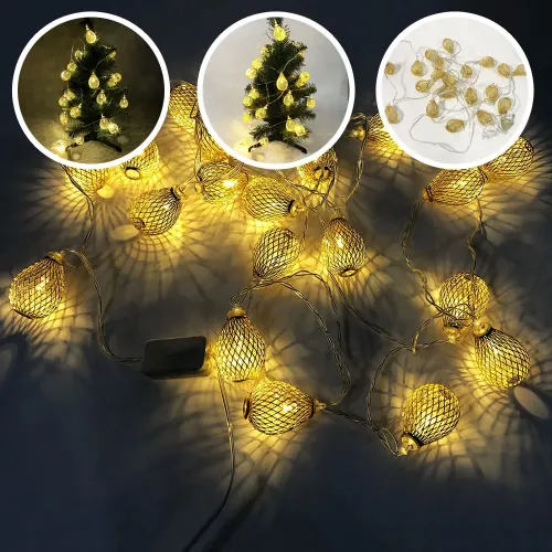 Гирлянда светодиодная белая, теплый белый в металлических шариках, провод прозрачный, 2м